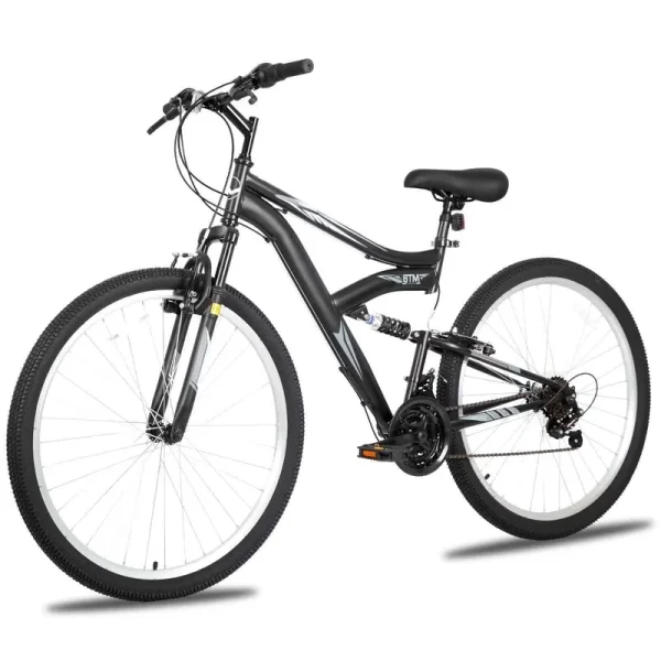 Hykolity 27.5 in Mountain Bike MTB Outdoor Bicycle Cycling 18 Speed Trail Sport Off - Road Bikes Full Suspension for Adult Men Unisex Black