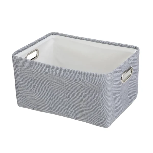Mainstays Grey Herringbone Canvas Storage Basket with Handles, Size: 15 inch Large x 11.02 inch W x 7.87 inch H