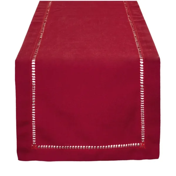 Fennco Styles Classic Solid Color Hemstitched Border 14 x 54 inch Table Runner for Dining Table, Dinner Parties, Wedding, Machine Washable, Red