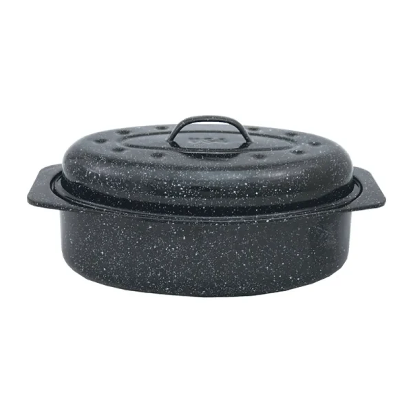 Granite Ware Covered Oval Roaster, Black, 13" x 8" x 5"