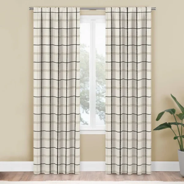 Mainstays Set of 2 Farmhouse Plaid Light Filtering Rod Pocket Panel Pair - Beige - 76 x 84 - Each
