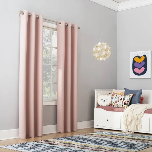 Sun Zero Riley Kids Bedroom Blackout Grommet Curtain Panel - Blush