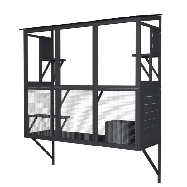 AECOJOY Catio Outdoor Cat Enclosure with Window Access, Large Window Catio Wood Cat House with 4 Platforms & 3 Doors