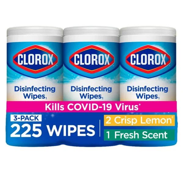 Clorox Disinfecting Wet Wipes, Fresh Scent and Citrus Blend, 75 count each, 3 Pack