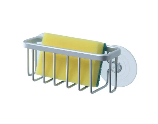 SunnyPoint NeverRust Kitchen Sink Suction Holder for Sponges, Scrubbers, Soap, Kitchen, Bathroom, 6 inch x 2.5 inch x 2.75 inch, Aluminum (Mat Silver,