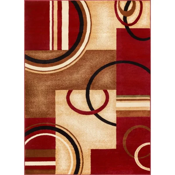 Well Woven Deco Rings Red Geometric Modern Casual Area Rug 3x5 4x6 ( 3'11" x 5'3" ) Easy to Clean Stain Fade Resistant Shed Free Abstract Contemporary Color
