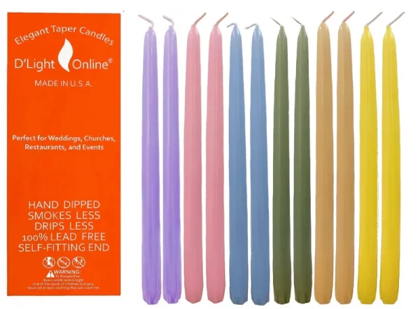 D'light Online Elegant Seasonal Spring Pastel Taper Candles Premium Quality, Hand-Dipped, Dripless and Smokeless for Easter, Dinner, Party, Wedding