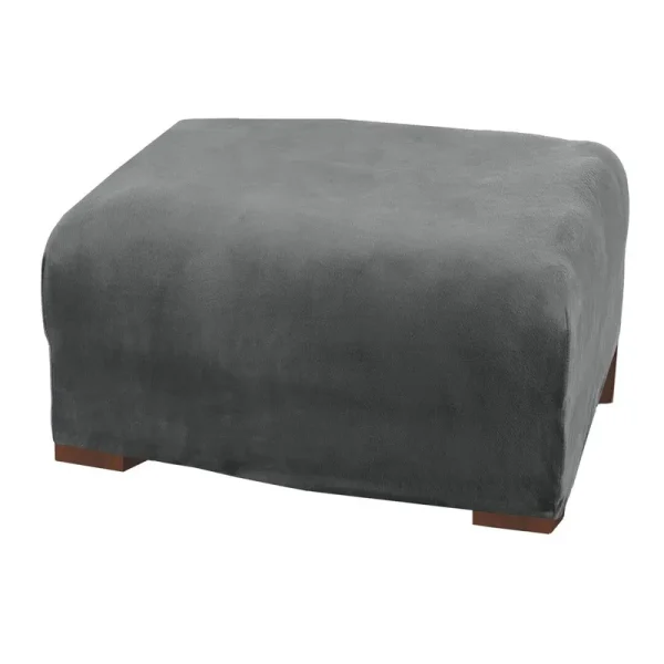 Great Bay Home Gale Velvet Plush Ottoman Slipcover, Grey