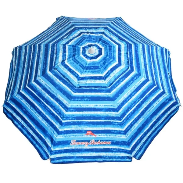 Tommy Bahama Sand Anchor 7 Feet Beach Umbrella with Tilt and Telescoping Pole (Blue/White)