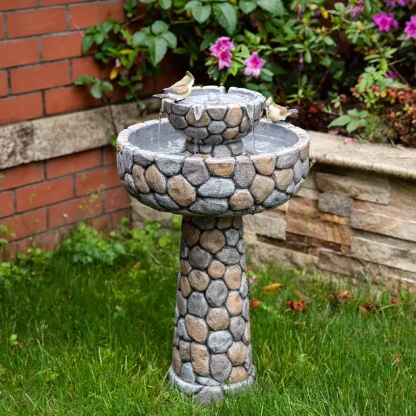 Glitzhome 24.5" Outdoor 2 Tier Stone - Like Water Fountain Bird Bath for Garden Patio Decor