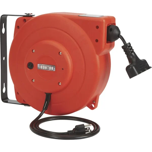 Ironton Retractable Extension Cord Reel - 33ft. 16/3 Triple Tap