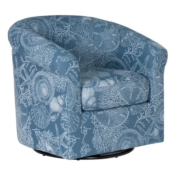 Linon Rhea Fully Upholstered Coastal Swivel Club Chair in Blue Seashell Pattern