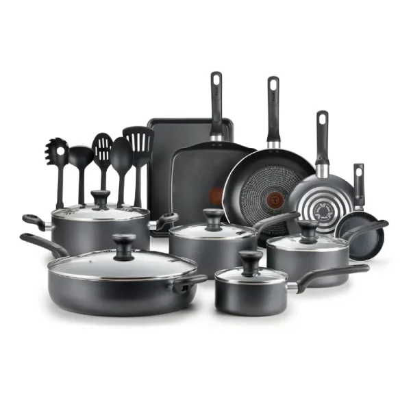T - Fal Easy Care, 20 Piece Non - Stick Pots and Pans Cookware Set, Grey
