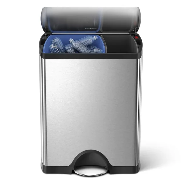 simplehuman Stainless Steel 46L Rectangular Recycling Step Trash Can Brushed