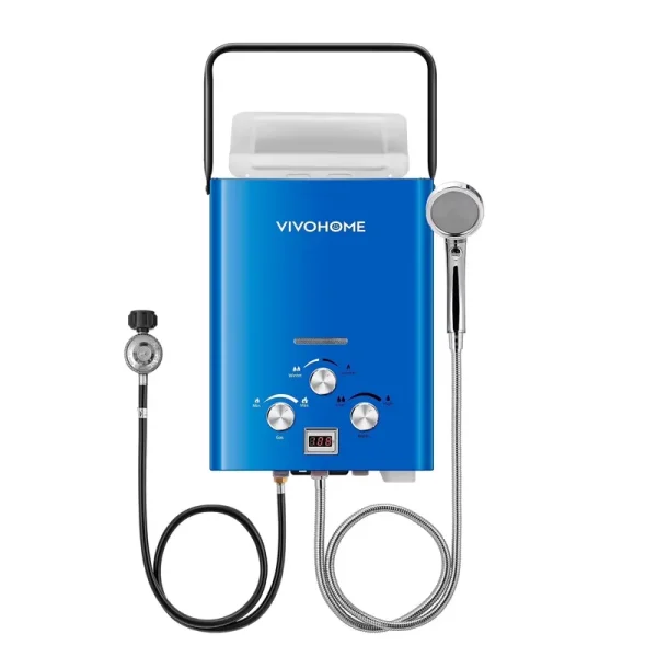 VIVOHOME RV Portable Propane Tankless Water Heater, 1.6GPM 6 L RV Tankless Automotive Water Heater with Digital Display for RV Use, Blue