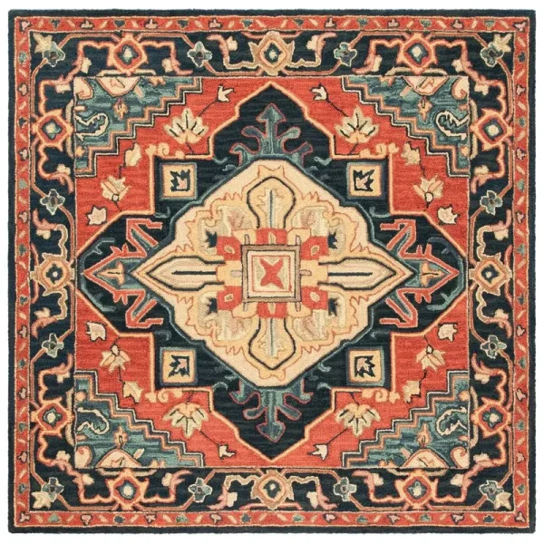 Bluffs Oriental Handmade Tufted Wool Red / Navy Area Rug World Menagerie Rug Size: Square 6'
