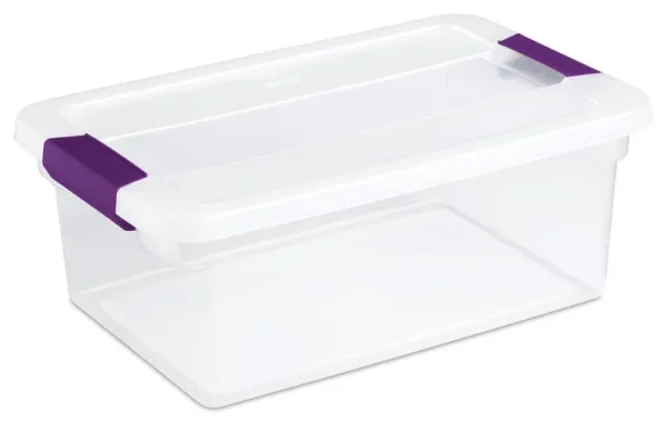 Sterilite ClearView Latch Storage Container with Sweet Plum Handles, 15 qt