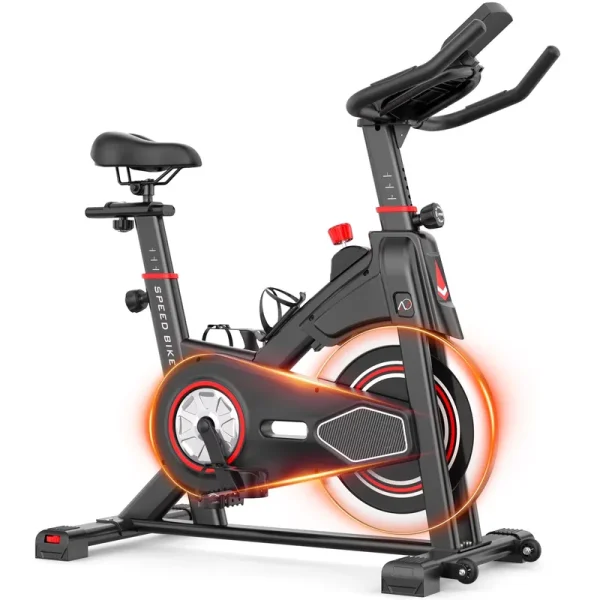 Exercise Bike Indoor Stationary Cycling Bike with 300 lb Weight Capacity, 100% Resistance Adjustment Range, Heavy Flywheel, Comfortable Seat Cushion & LCD Monitor