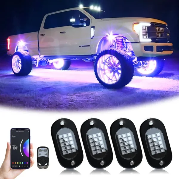 YiLaie RGB LED Rock Lights, 60 LEDs High Brightness Multifunction Neon Underglow Kit Waterproof Light with APP/RF Control Multicolor Lights for ATV
