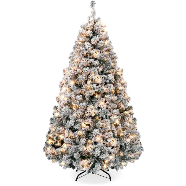 Best Choice Products 7.5ft Pre-Lit Snow Flocked Artificial Christmas Pine Tree Holiday Decor w/ 550 Warm White Lights