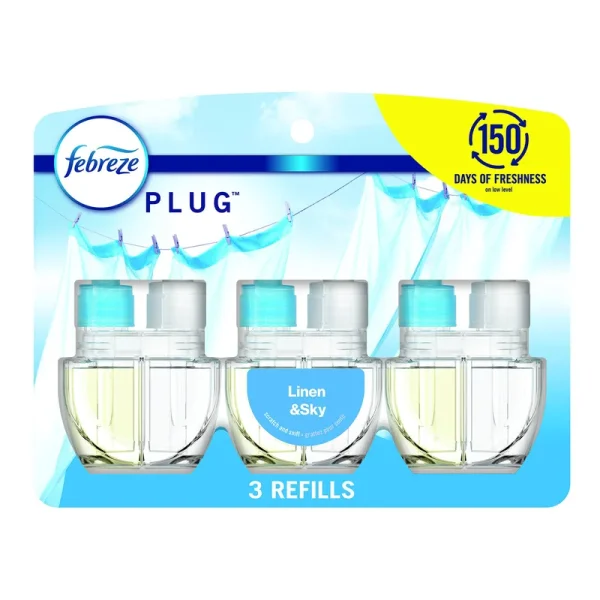 Febreze Plug Scented Oil Refill, Linen & Sky - 3 pack, 26 ml refills