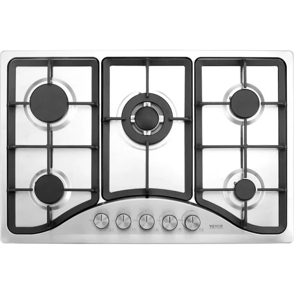 VEVOR Gas Cooktop 30 inch, Max 12250BTU 5 Burners Built-In Stainless Steel Gas Stove Top, LPG/NG Convertible Dual Fuel Natural
