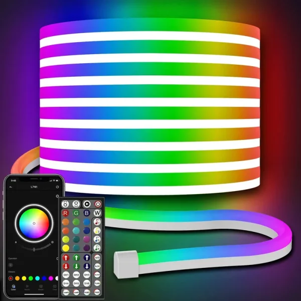 AILBTON LED Neon Rope Lights 32.8Ft,Control with App/Remote,Flexible LED Rope Lights,Multiple Modes,IP65 Outdoor RGB Neon Lig