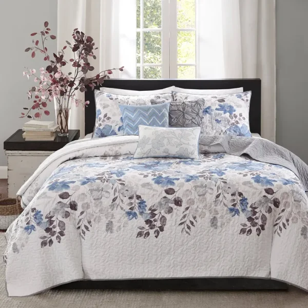 Madison Park Luna 6 Piece Quilted Coverlet Set - Blue - King/Cal King