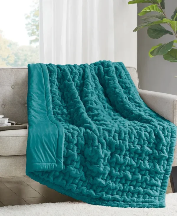 Madison Park Reversible Ruched Faux-Fur Throw, Teal
