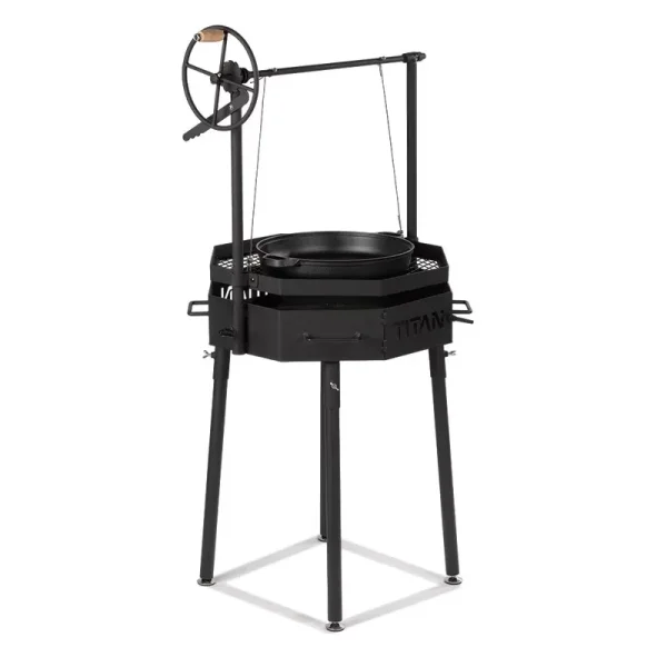 Ash & Ember Santa Maria Grill, Argentine Style Open Fire Grill, Adjustable Cooking Grate with Flywheel, BBQ Grill Comes with Cast Iron Skillet