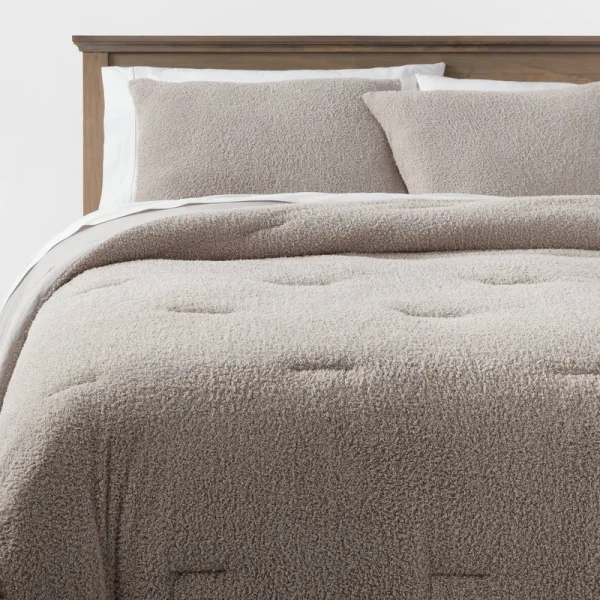 3PC King Traditional Cozy Chenille Comforter and Sham Set Gray - Threshold