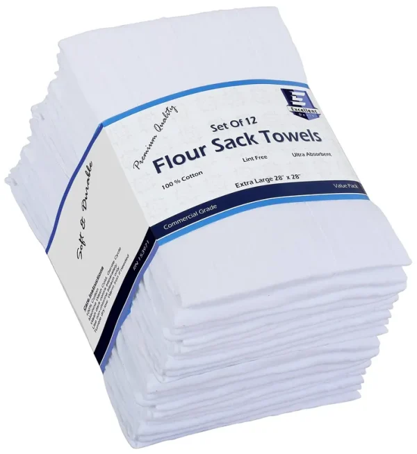 Excellent Deals Flour Sack Kitchen Towels (White,12 Pack) 100% Cotton,28x28 inch Cloth Napkin, Bread Wrapper, Cheesecloth, Multi Purpose Kitchen