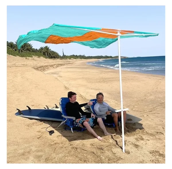 Flow Shade Beach Tent Wind Sun Canopy Portable Easy Set up UPF 50+ No Assembly Requires 3 - 30 MPH - 1 to 4 People - 8 Foot X 8 Foot Fabric Top
