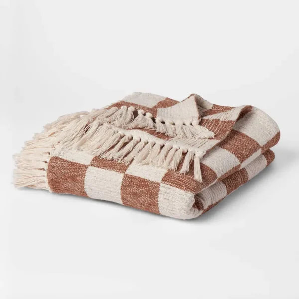 60"x80" Woven Cotton Checkered Bed Throw Brown - Threshold