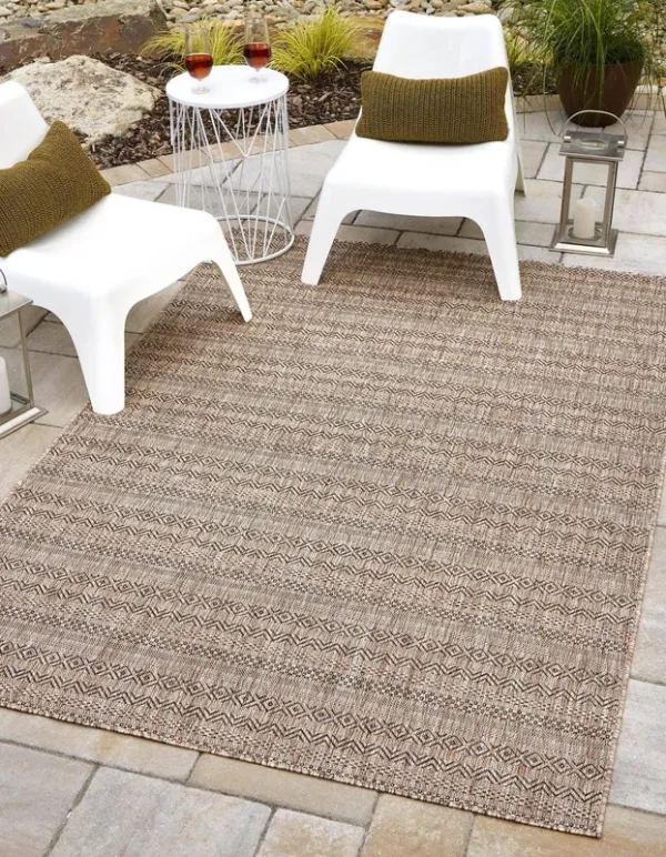Unique Loom Outdoor Striped 9x12 Brown Large Area Rug Indoor Outdoor Rug