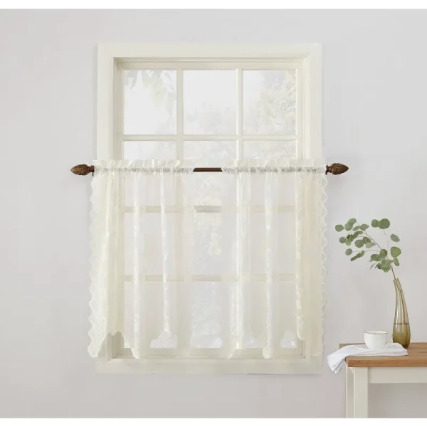 No. 918 Alison Sheer Lace Kitchen Swag Curtain Pair, White