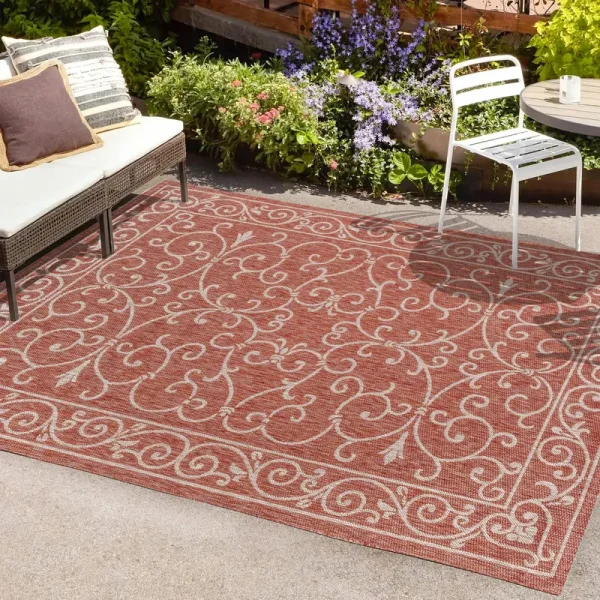 Jonathan Y Charleston Vintage Filigree Textured Weave Indoor/Outdoor Area Rug - Red/Beige - 3x5 Feet