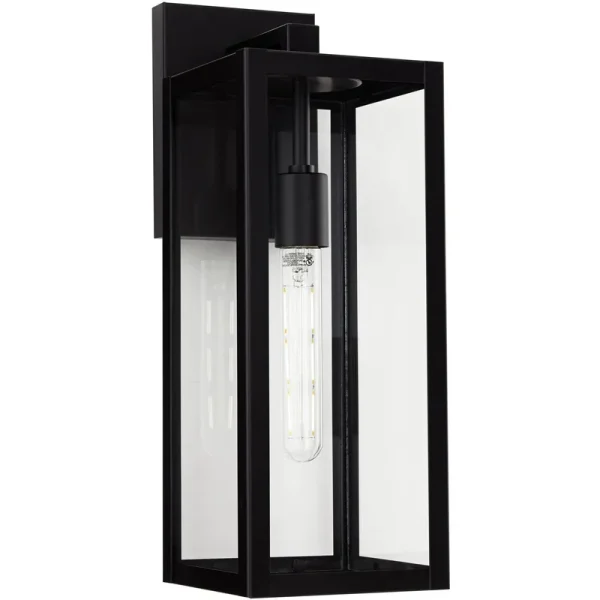 John Timberland Modern Industrial Outdoor Wall Light Fixture Mystic Black 17" Clear Glass Damp Rated Exterior House Porch Patio