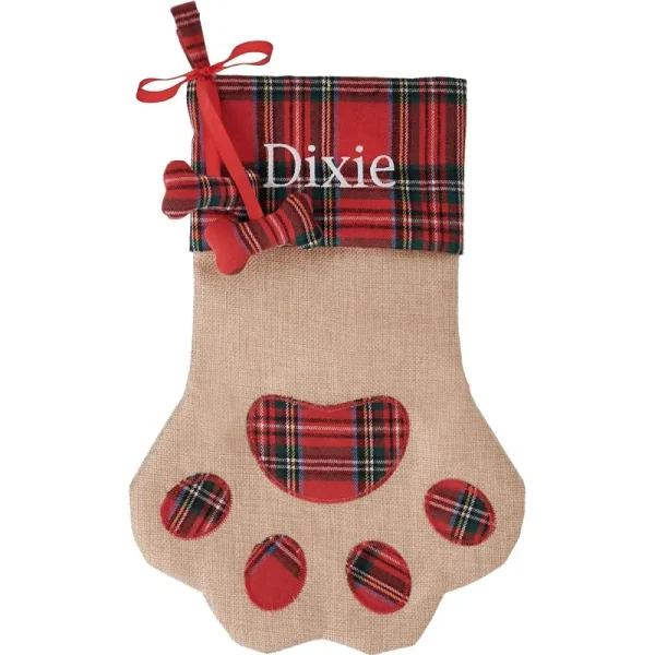 Frisco Paw Personalized Plaid Dog & Cat Stocking, Beige