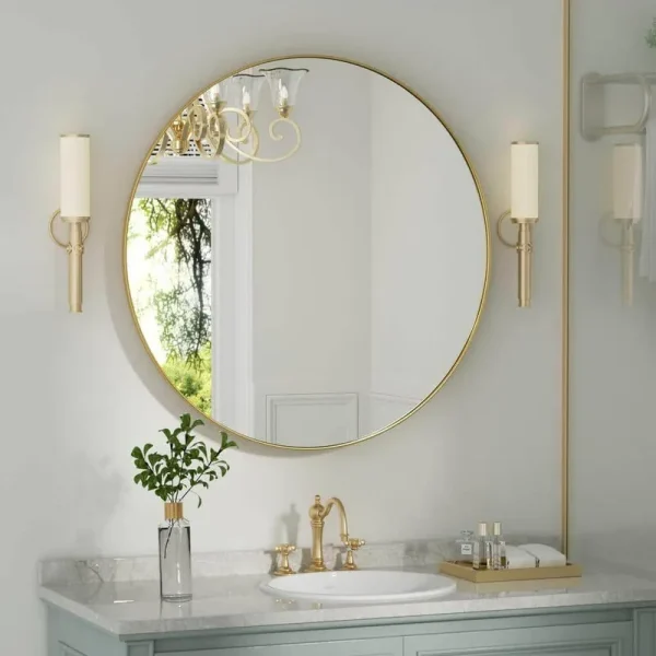 Alauni Round Metal Framed Wall Mounted Bathroom / Vanity Mirror Mercer41 Finish: Black, Size: 30" x 30"