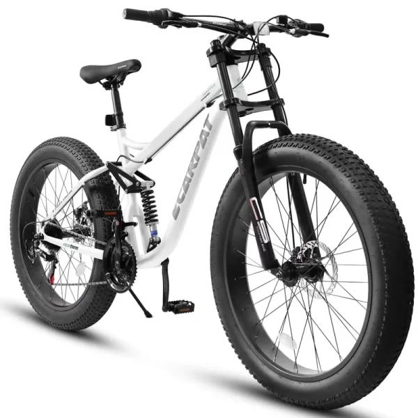 26 in Mountain Bike for Men, 26*4" Fat Tire Mountain Bicycles, Full - Suspension 21 - Speed Drivetrain with Disc Brakes