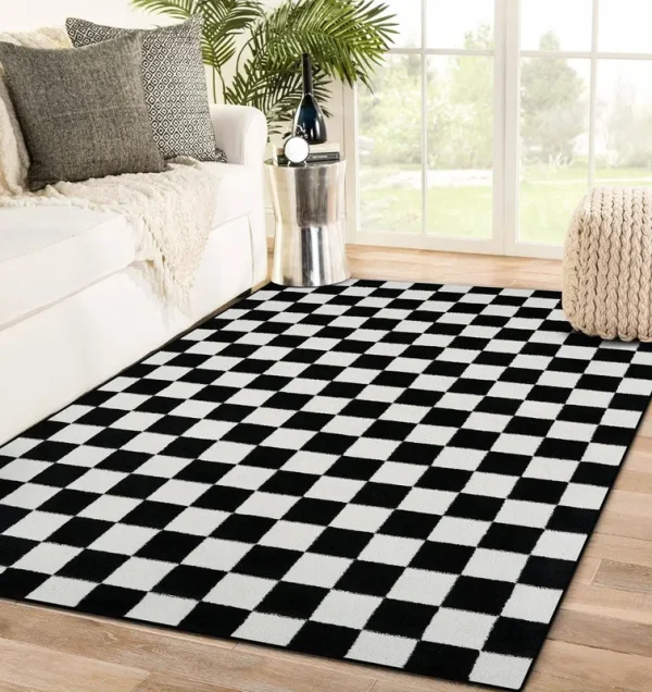 Luxe Weavers Checkered Black and White Geometric 5x7 Area Rug