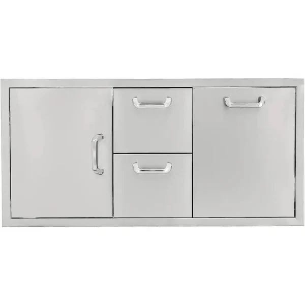 BBQGuys Signature 42-Inch Stainless Steel Door, Double Drawer & Roll-Out Trash Bin Combo - Traditional