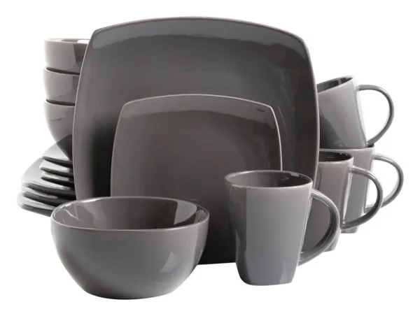 Gibson Soho Lounge Square 16-Piece Dinnerware Set - Gray