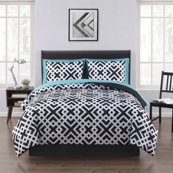 Mainstays Interlocking Geo Bed in A Bag Bedding Set, Size: Twin, Black