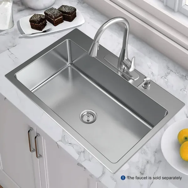Allen + Roth The Theo Dual-Mount 33-in x 22-in Stainless Steel Single Bowl 4-Hole Kitchen Sink | VDR3322LA1-S