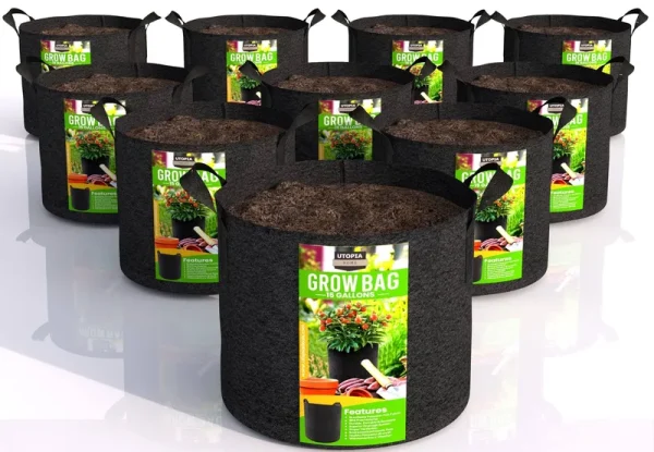 Utopia Home 10-Pack 15 Gallon Fabric Grow Bags, Heavy Duty Thickened Fabric Planters Pots, Aeration Fabric Pots with Handles, No