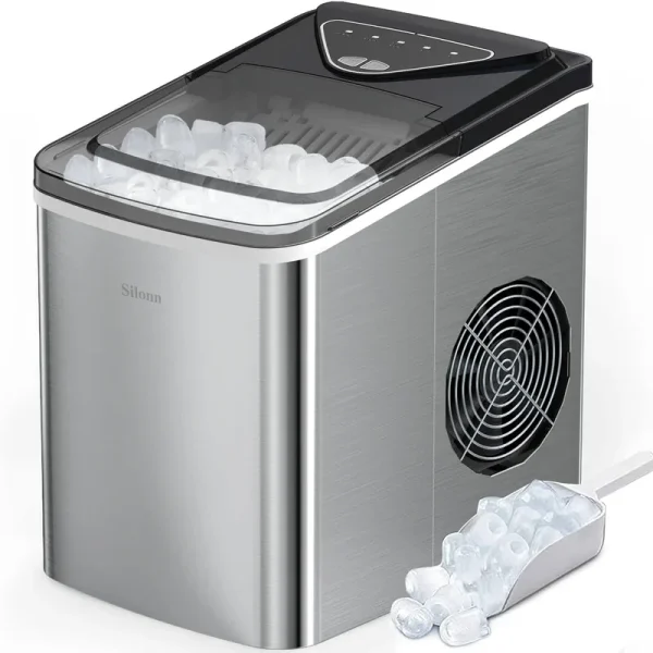 Silonn Ice Makers Countertop, 9 Cubes Ready in 6 Mins, 26lbs in 24Hrs, Self-Cleaning Ice Machine with Ice Scoop and Basket, 2 Sizes of Bullet Ice