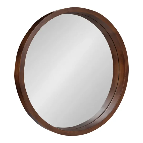 Kate and Laurel Hutton Round Wood Wall Mirror - 22", Walnut Brown