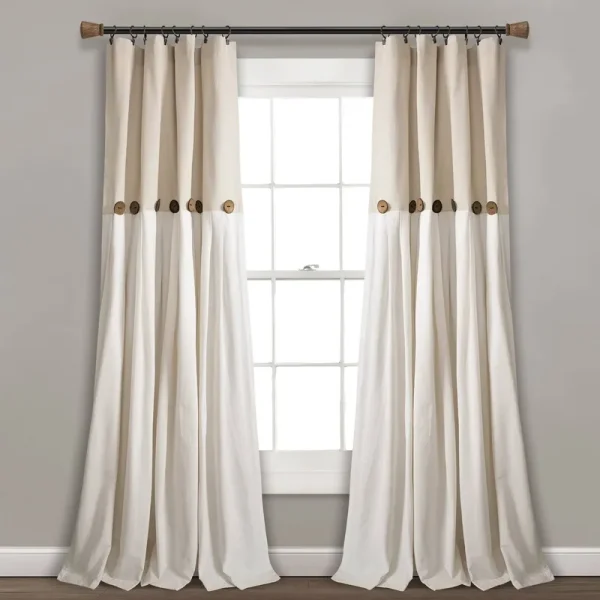 Lush Decor Linen Button Single Panel Window Curtain - 84"L x 40"W